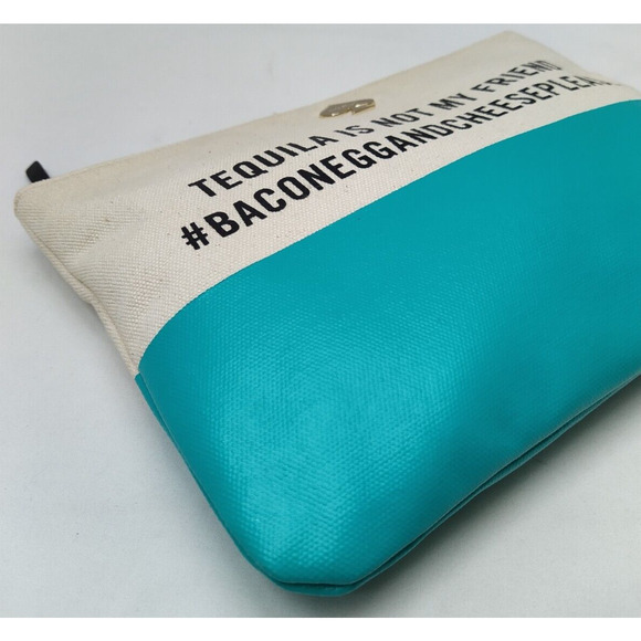 Kate Spade New York Two Tones Ivory Teal Canvas Zipper  Kate Spade New York Two Tones Ivory Teal Canvas Zipper Closure Pouch Wallet